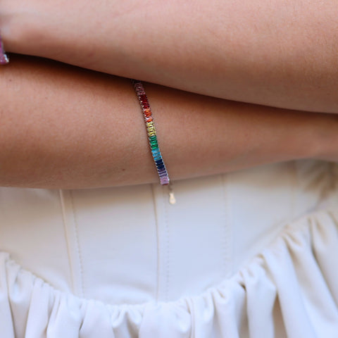 Sterling Silver Rainbow Baguette Tennis Bracelet