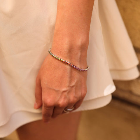Sterling Silver Large Multicolour Bezel Tennis Bracelet