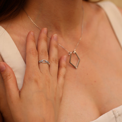 Sterling Silver Pave Chain Ring