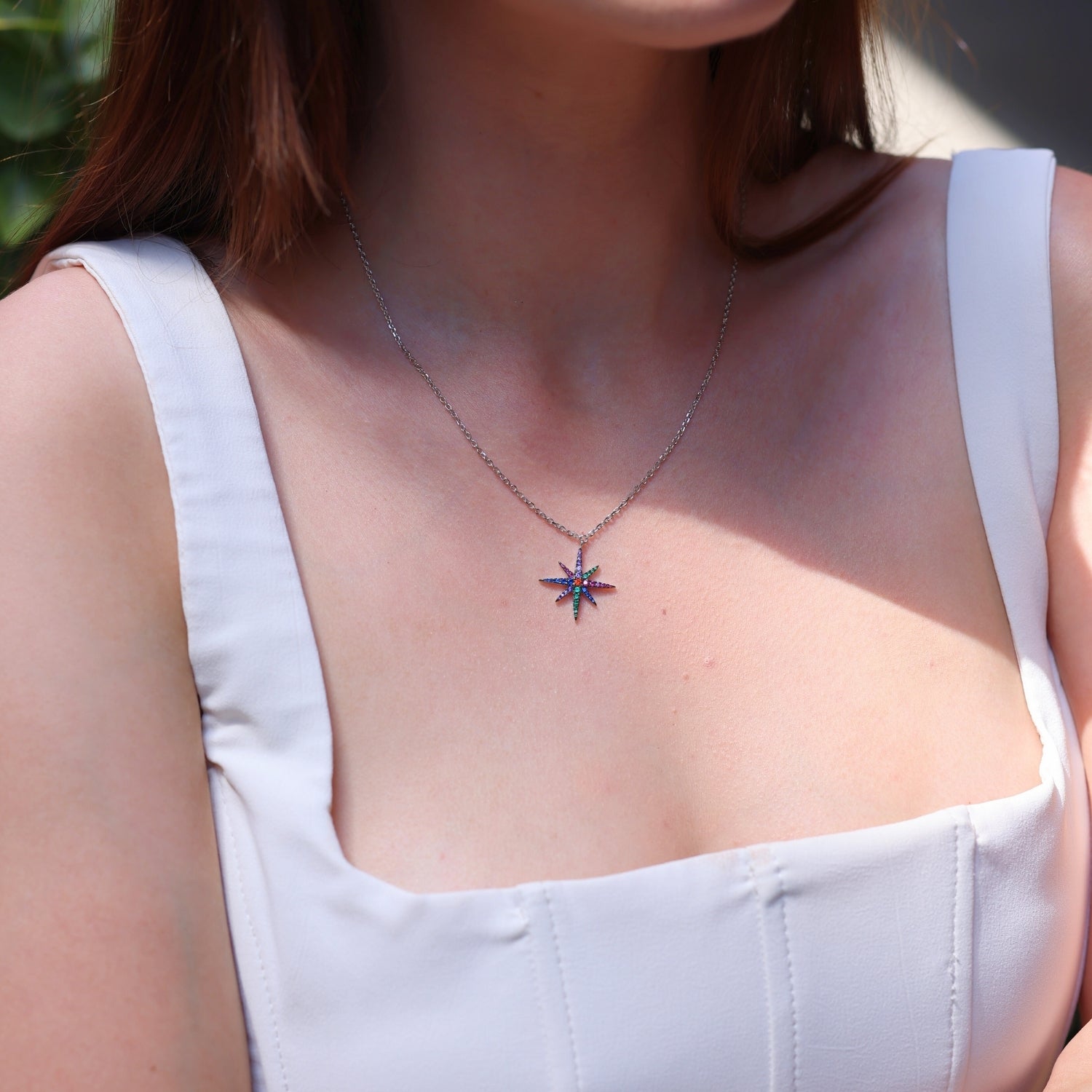 Sterling Silver Rainbow Starburst Necklace
