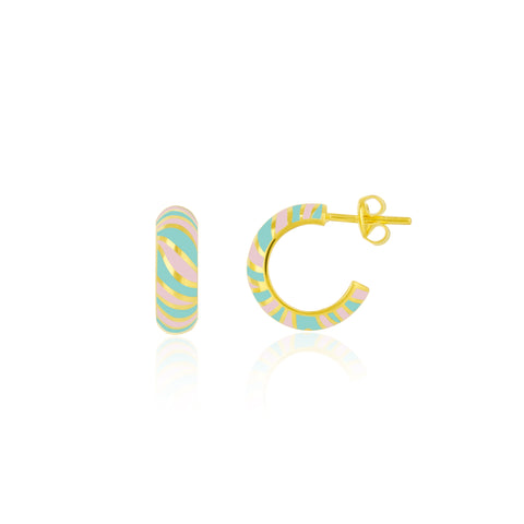 Enamel Pastel Color Rainbow Sterling Silver Chunky Earrings