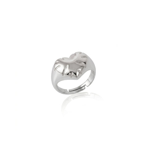 Sterling Silver Chunky Love Heart Signet Ring
