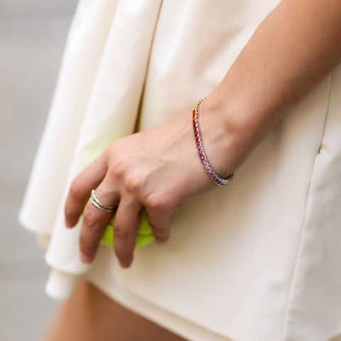 Sterling Silver Square Rectangular Rainbow Tennis Bracelet