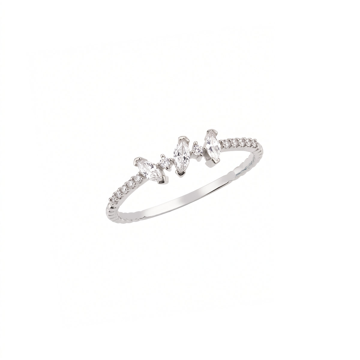 Tripple Marquise Trio Sterling Silver Pavé Ring