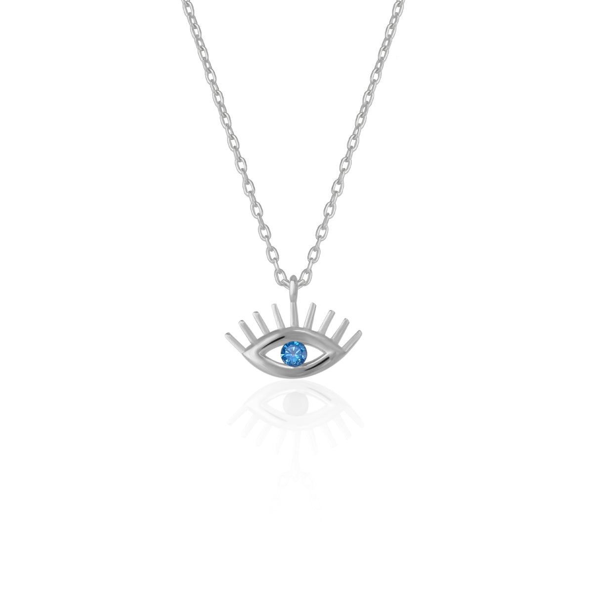 Aqua Blue Eye Evil Eye Sterling Silver Necklace