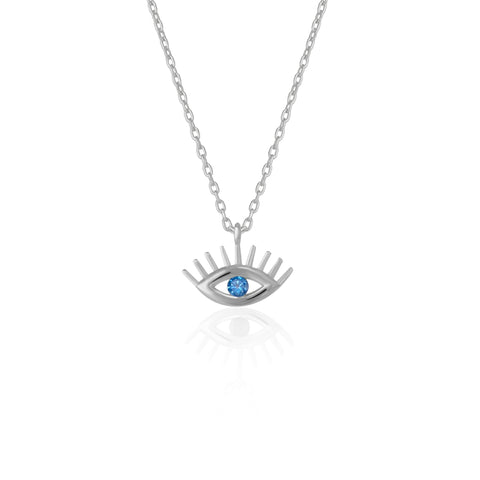 Aqua Blue Eye Evil Eye Sterling Silver Necklace