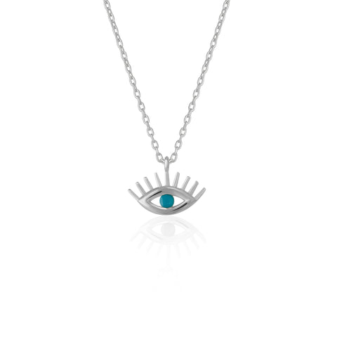 Turquoise Blue Eye Evil Eye Sterling Silver Necklace