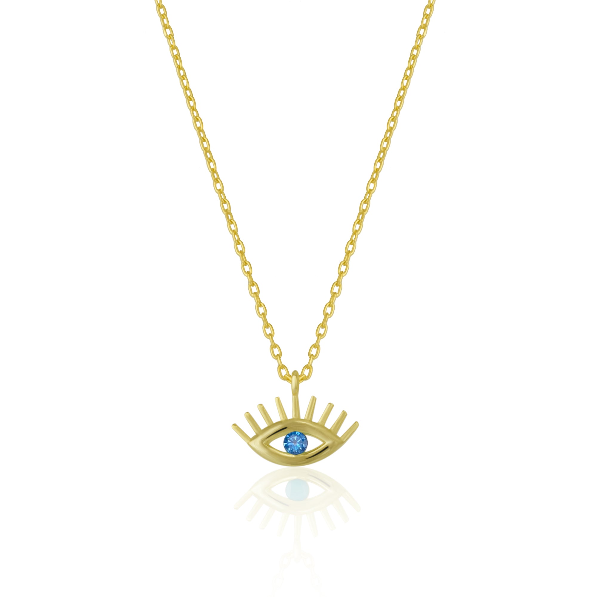 Aqua Blue Eye Evil Eye Sterling Silver Necklace