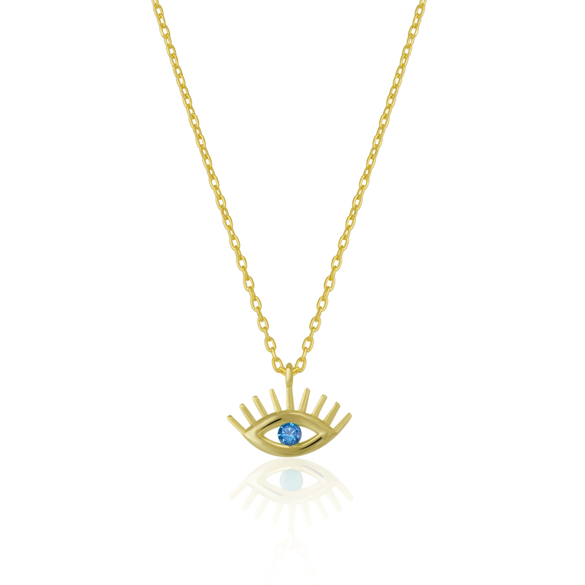 Aqua Blue Eye Evil Eye Sterling Silver Necklace