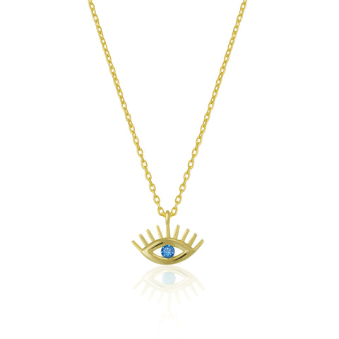 Aqua Blue Eye Evil Eye Sterling Silver Necklace