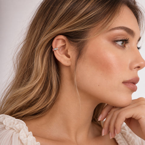 Rainbow Baguette Sterling Silver Ear Cuff
