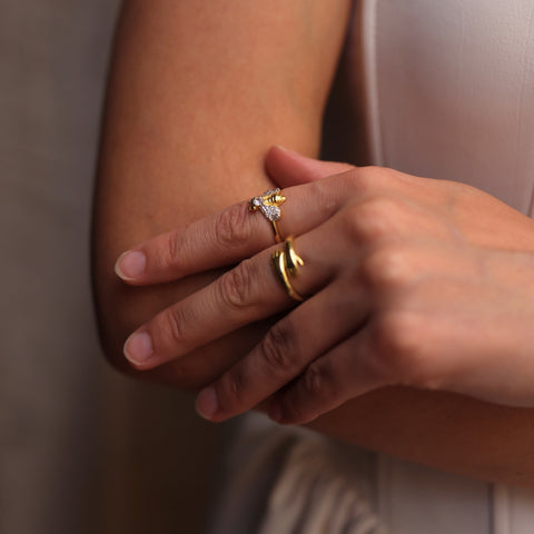 Hug Ring With Hands Sterling Silver and Gold Plated