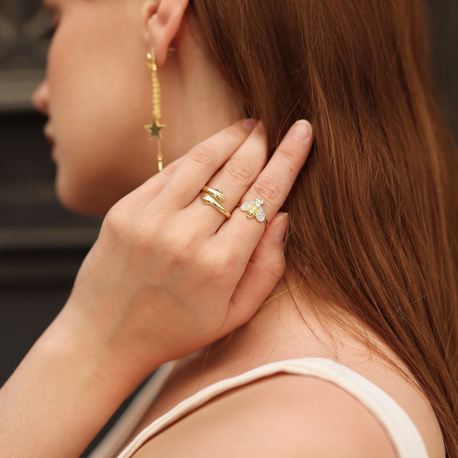 Hug Ring With Hands Sterling Silver and Gold Plated