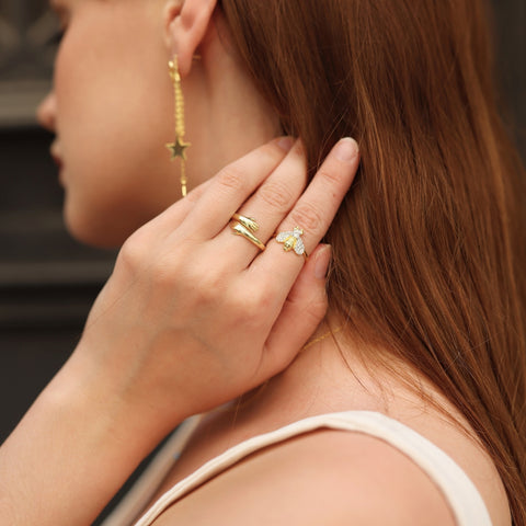Hug Ring With Hands Sterling Silver and Gold Plated