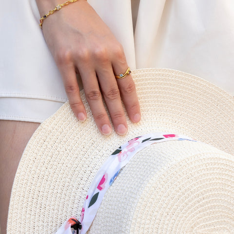 Bended Sterling Silver Double Gemstone Ring