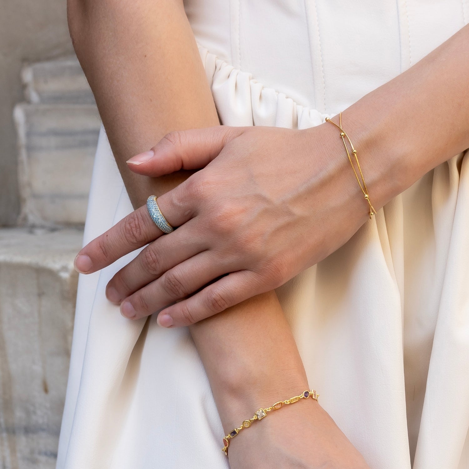 Italian Fine Sterling Silver Double Satellite Chain Bracelet