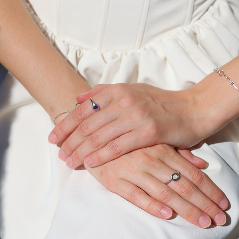Fine Rectangular Navy Sterling Silver Statement Ring