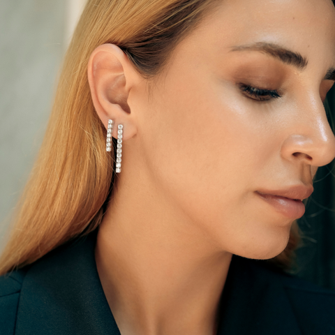 Sterling Silver Long Tennis Earring - Single