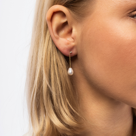 Diamond Drop Real Pearl Fine Earrings 14ct Solid Gold