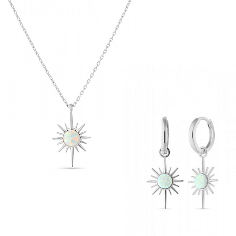 White Opal Northernstar Sterling Silver Pendant Necklace and Earrings Set