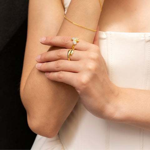 Hug Ring With Hands Sterling Silver and Gold Plated