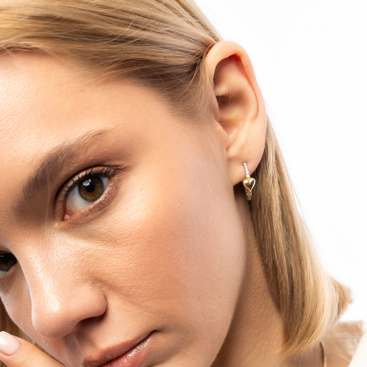 Hoop Heart Pave Sterling Silver Earrings