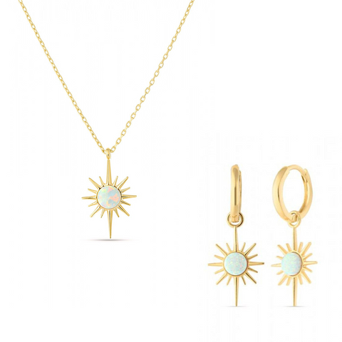White Opal Northernstar Sterling Silver Pendant Necklace and Earrings Set