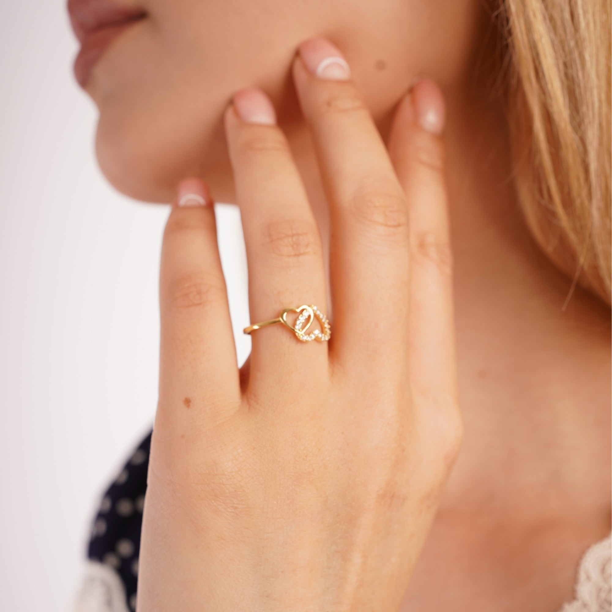 Sterling Silver Pave Double Heart Ring