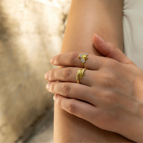 Hug Ring With Hands Sterling Silver and Gold Plated