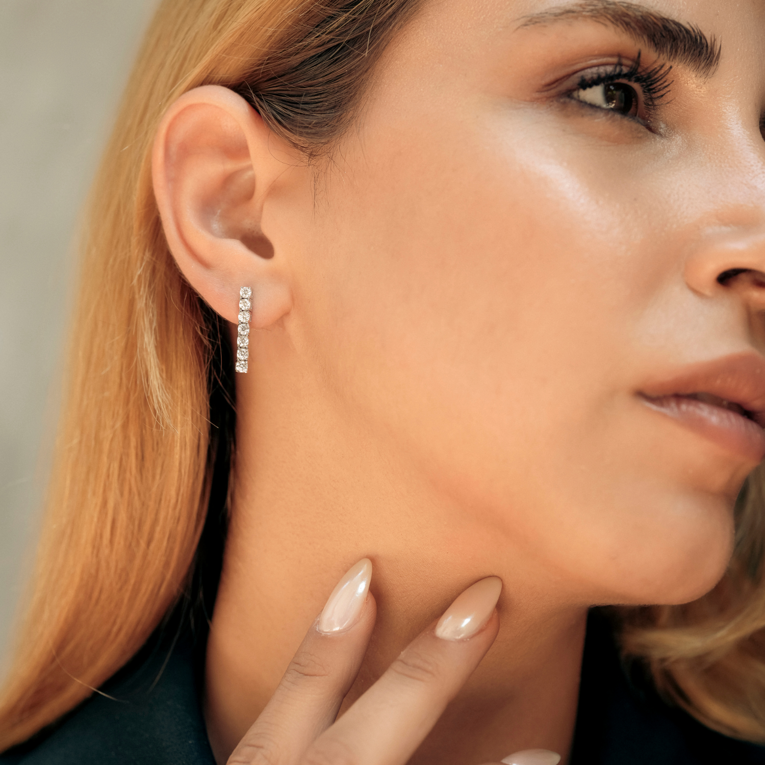 Sterling Silver Tennis Earring - Single