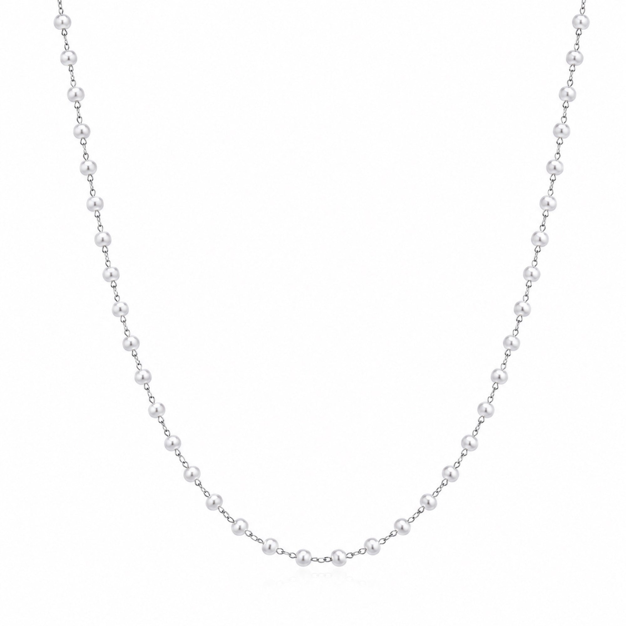 Fine Linked Pearl Sterling Silver Chain Necklace