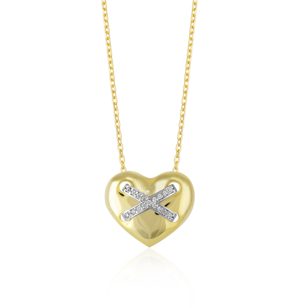 Heart X Necklace in Sterling Silver Gold Vermeil