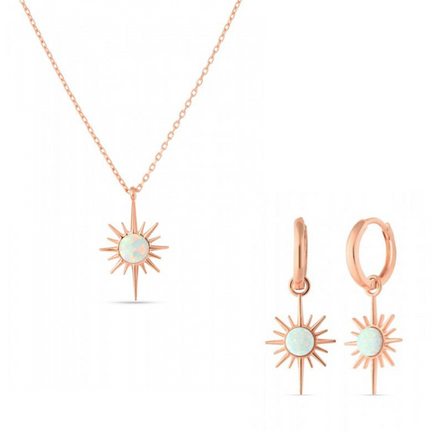 White Opal Northernstar Sterling Silver Pendant Necklace and Earrings Set
