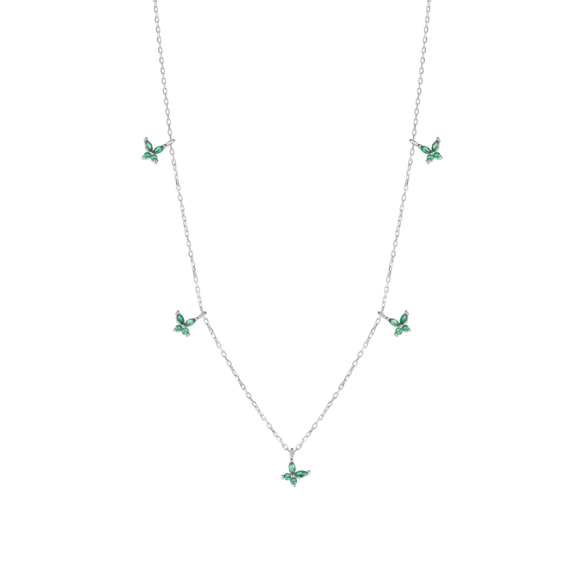 Green Butterfly Sterling Silver Charm Necklace