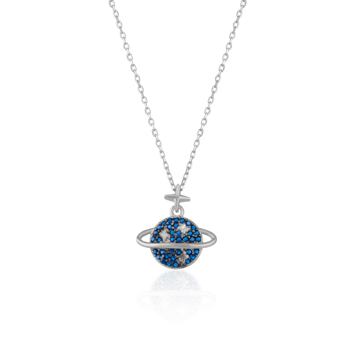 Blue Jewelled Saturn Necklace Sterling Silver