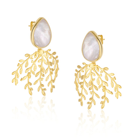 Mother Of Pearl Olive Branch Sterling Silver Earrings