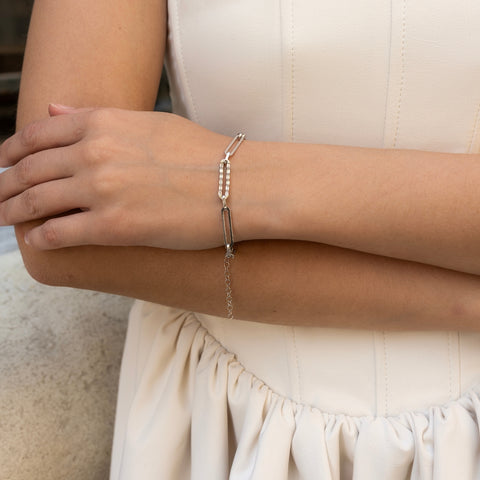Sterling Silver Pave Paperclip Chain Bracelet
