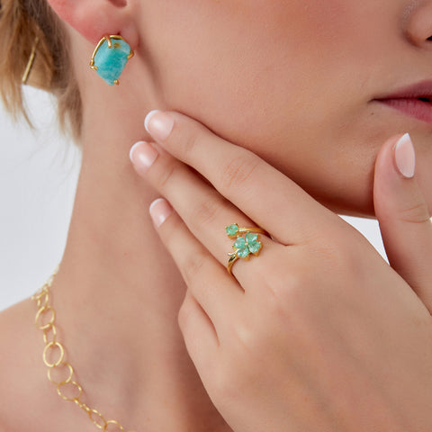Best of Luck Four Leaves Clover Sterling Silver Bracelet Necklace Ring and Stud Earrings Full Set