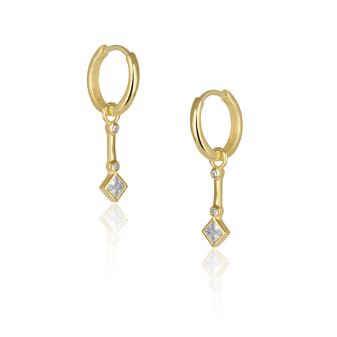 Sterling Silver Rhombus Drop Hoop Earrings