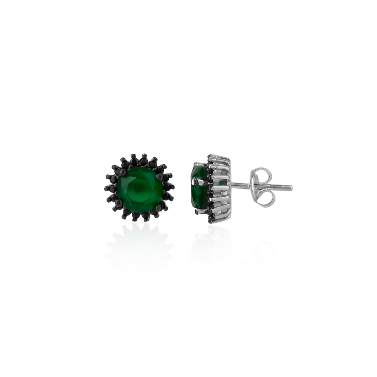 Black Emerald Color Stud Earring in Sterling Silver