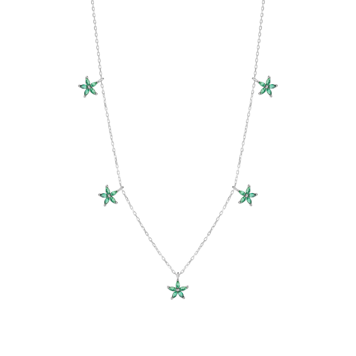 Green Star Sterling Silver Charm Necklace