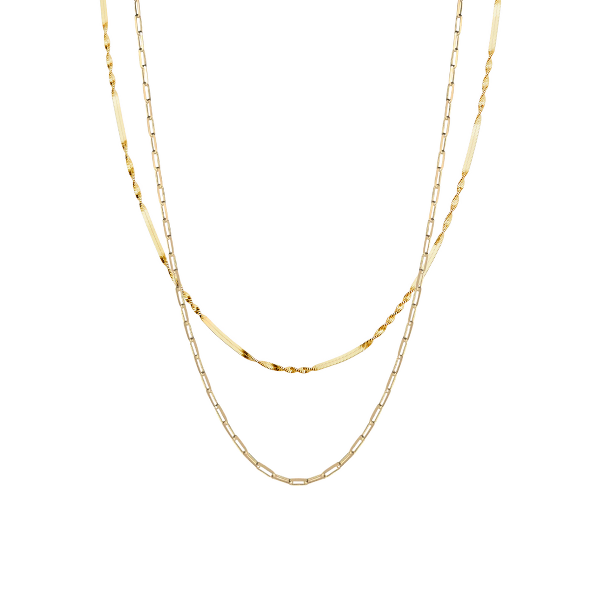 Semi Twisted and Paperclip Chain Sterling Silver Layering Necklace Set