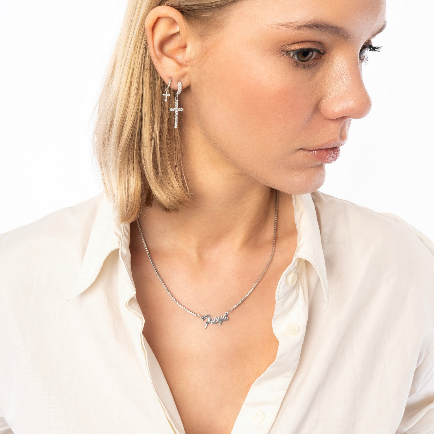 Sterling Silver Fine Signature Name Necklace With Tennis Chain