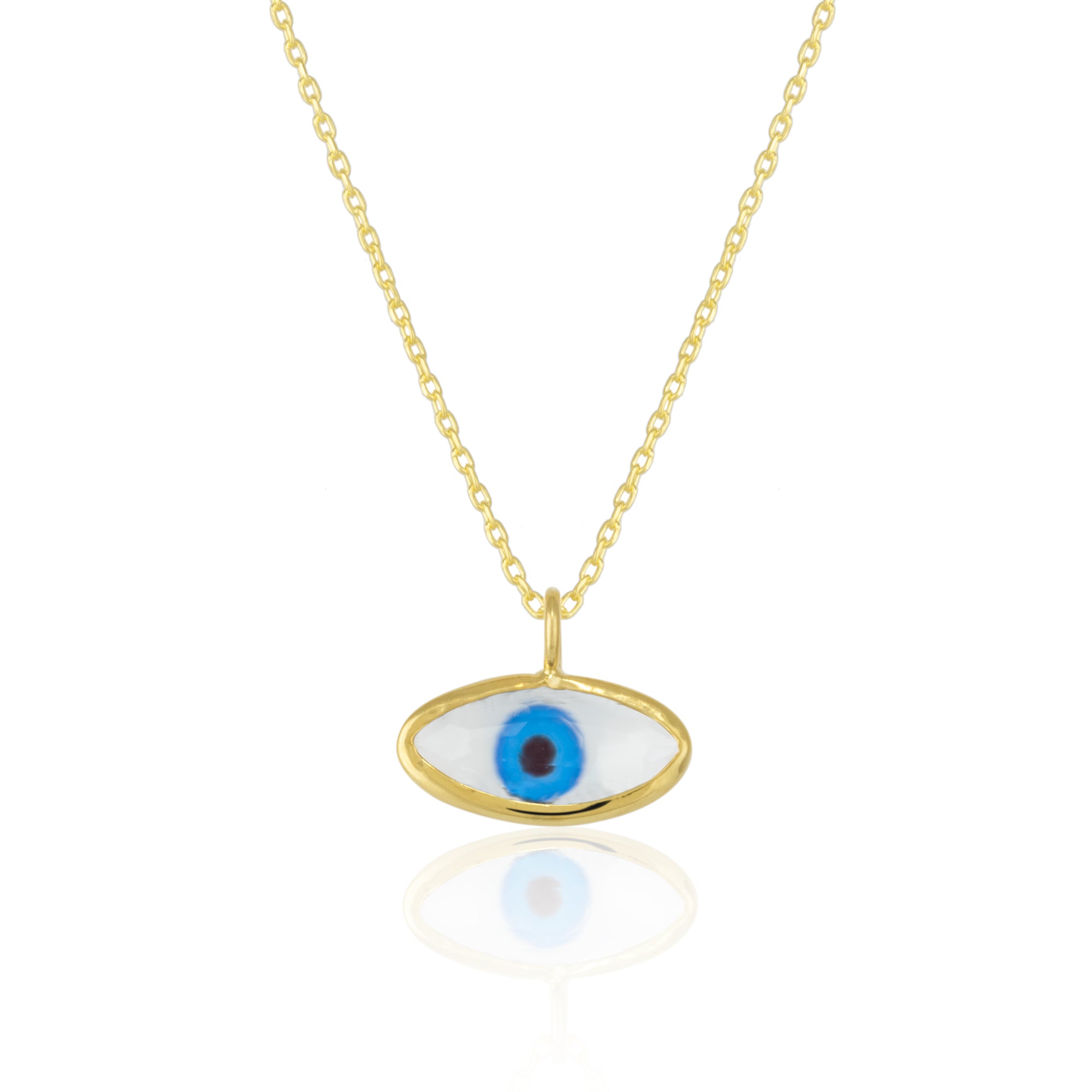 Transparent Glass Evil Eye Sterling Silver Necklace