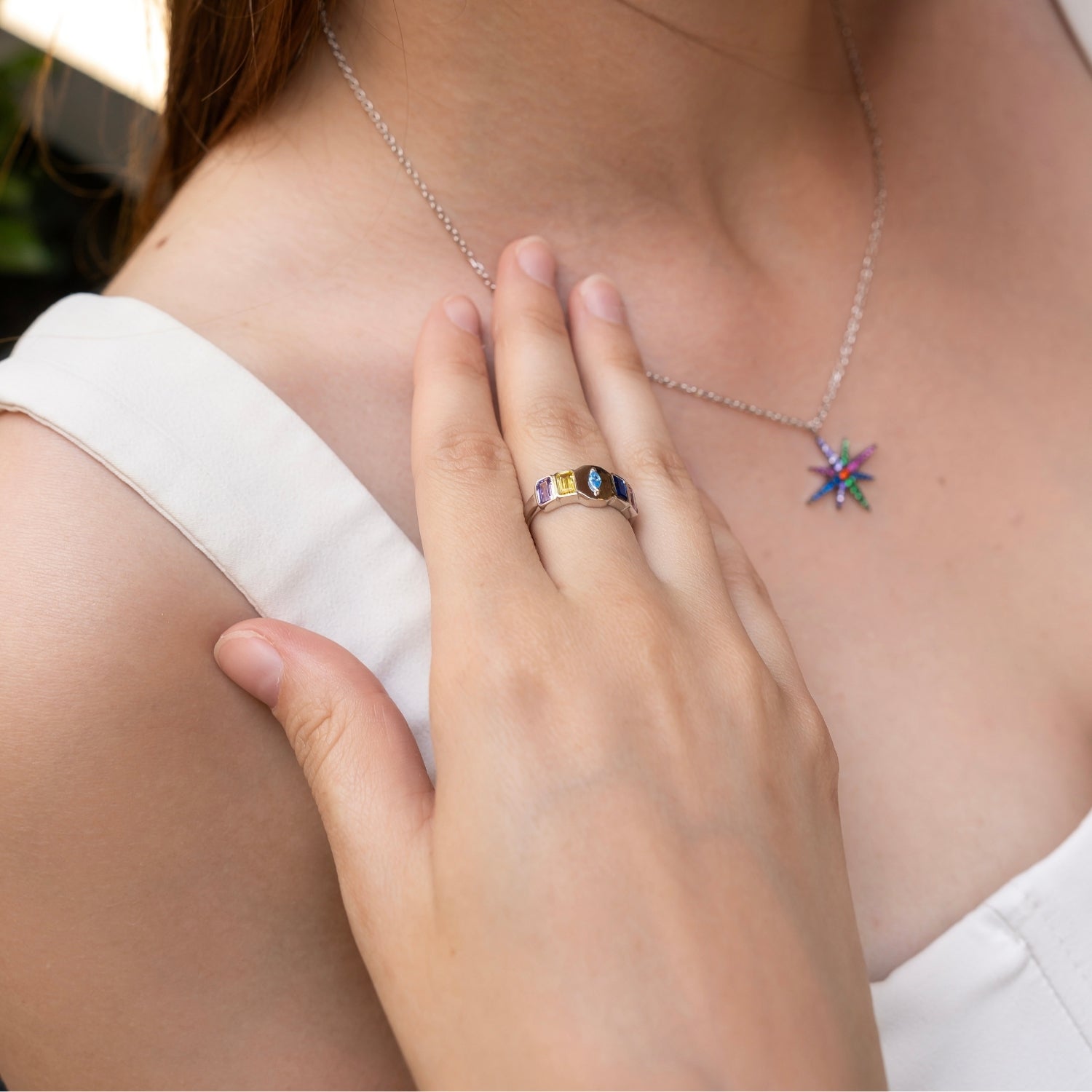Sterling Silver Multicolor Baguette Ring