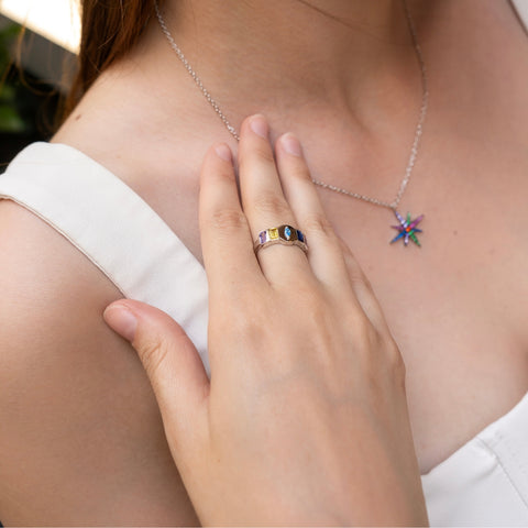 Sterling Silver Multicolor Baguette Ring