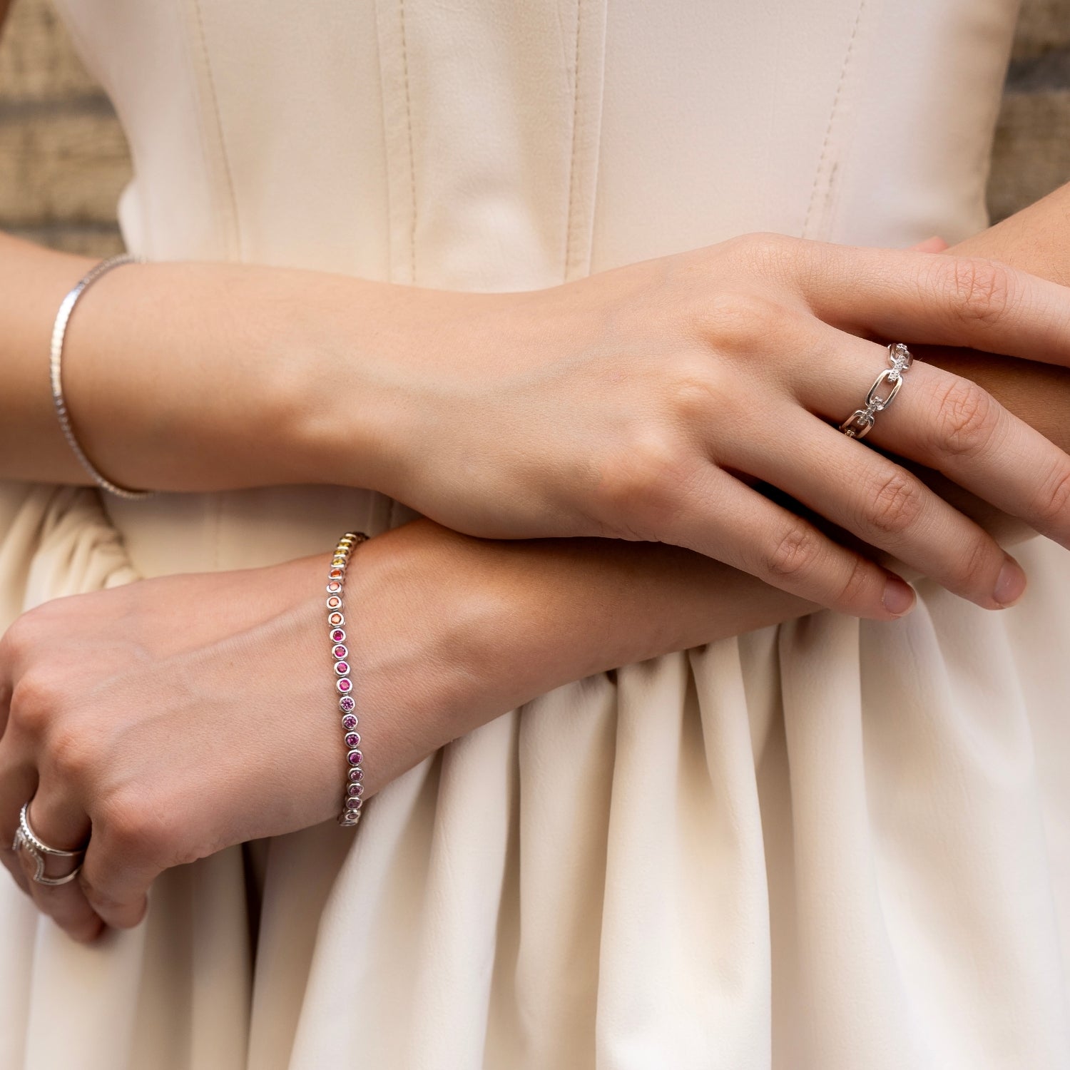 Sterling Silver Large Multicolour Bezel Tennis Bracelet