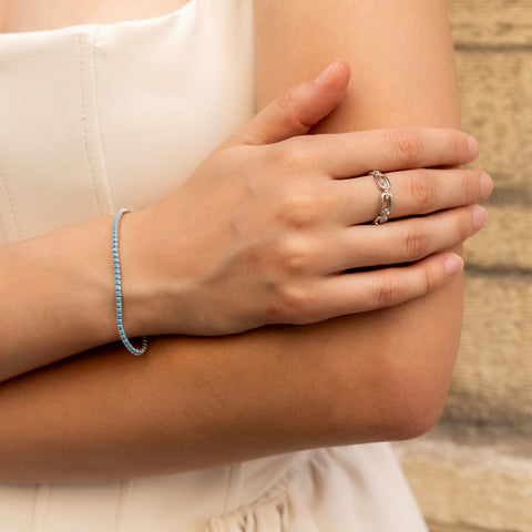 Sterling Silver Pave Chain Ring