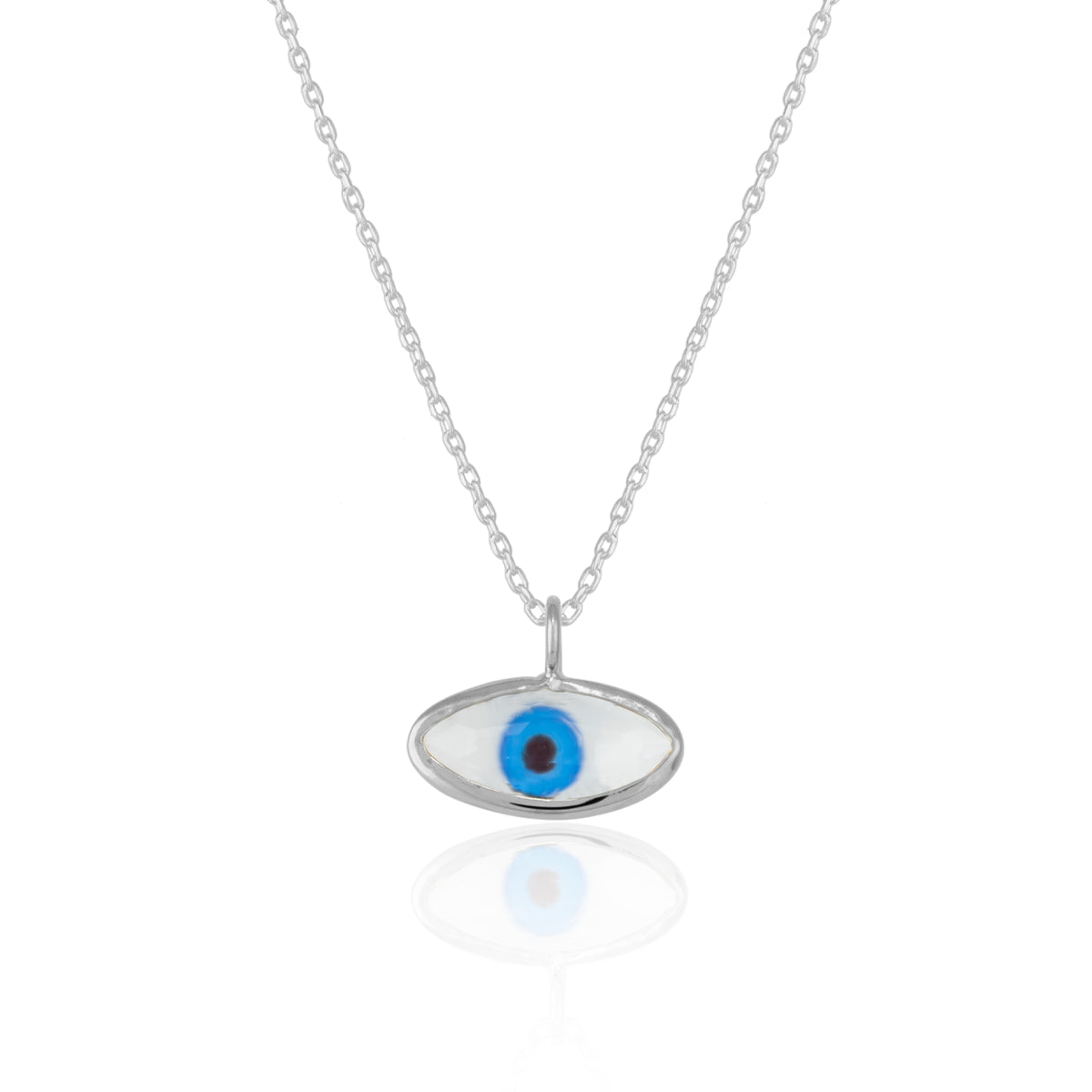 Transparent Glass Evil Eye Sterling Silver Necklace