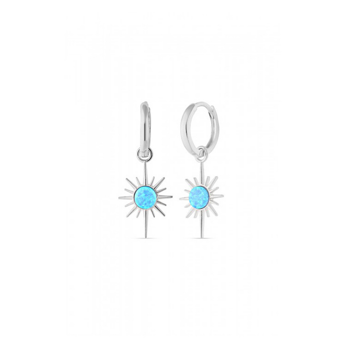 Blue Opal Northern Star Drop Hoop Earrings Sterling Silver